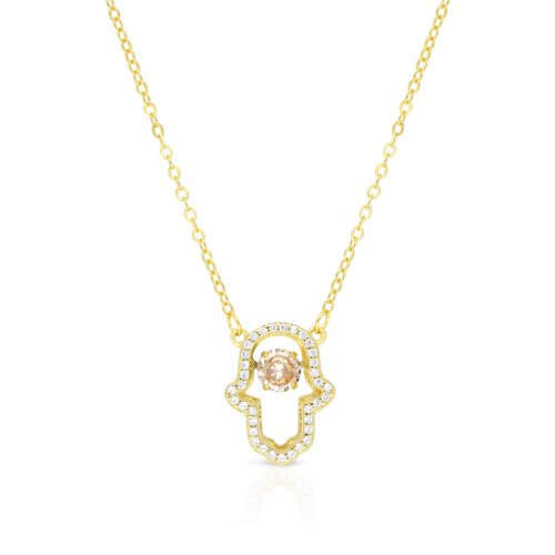 Yellow-Gold Plated Sterling Silver Necklace with Hamsa Pendant, Zircon Decorated