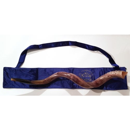 Yemenite Shofar Pouch Blue Velvet - Gold Embroidery Jerusalem & Star of David