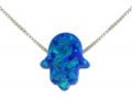 aJudaica Blue Opal Hamsa Pendant Necklace