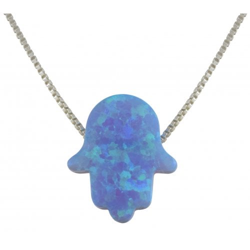 aJudaica Light Blue Opal Hamsa Pendant Necklace