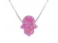 aJudaica Pink Opal Hamsa Hand Necklace